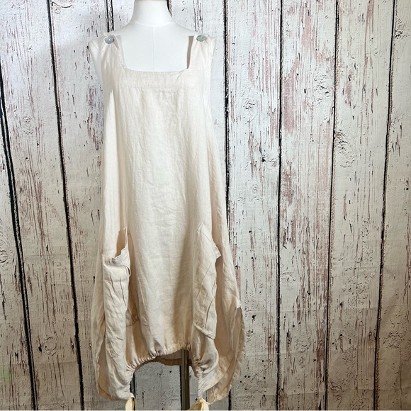 Lin Bohème Linen Lagenlook Jumper Smock Apron Pinafore Tunic Dress Oversized O/S - Picture 10 of 16
